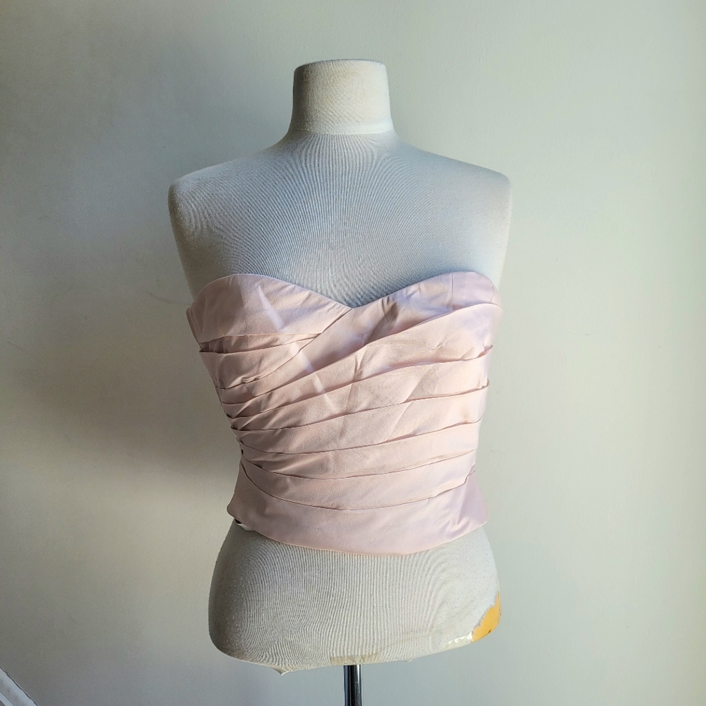 NWOT MONIQUE LHUILLIER  Strapless Pleated Satin Bustier Top Blush Pink Size 6 M